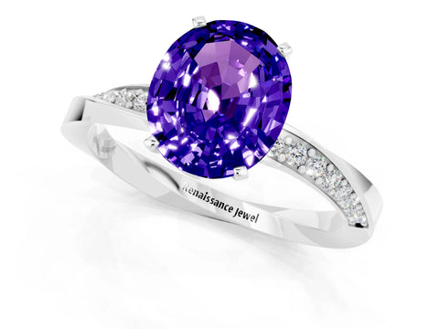White gold Oval Cut Tanzanite Engagement Ring with Side Stone Accents and Four-Prong Setting_28