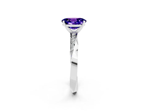 White gold Oval Cut Tanzanite Engagement Ring with Side Stone Accents and Four-Prong Setting_29