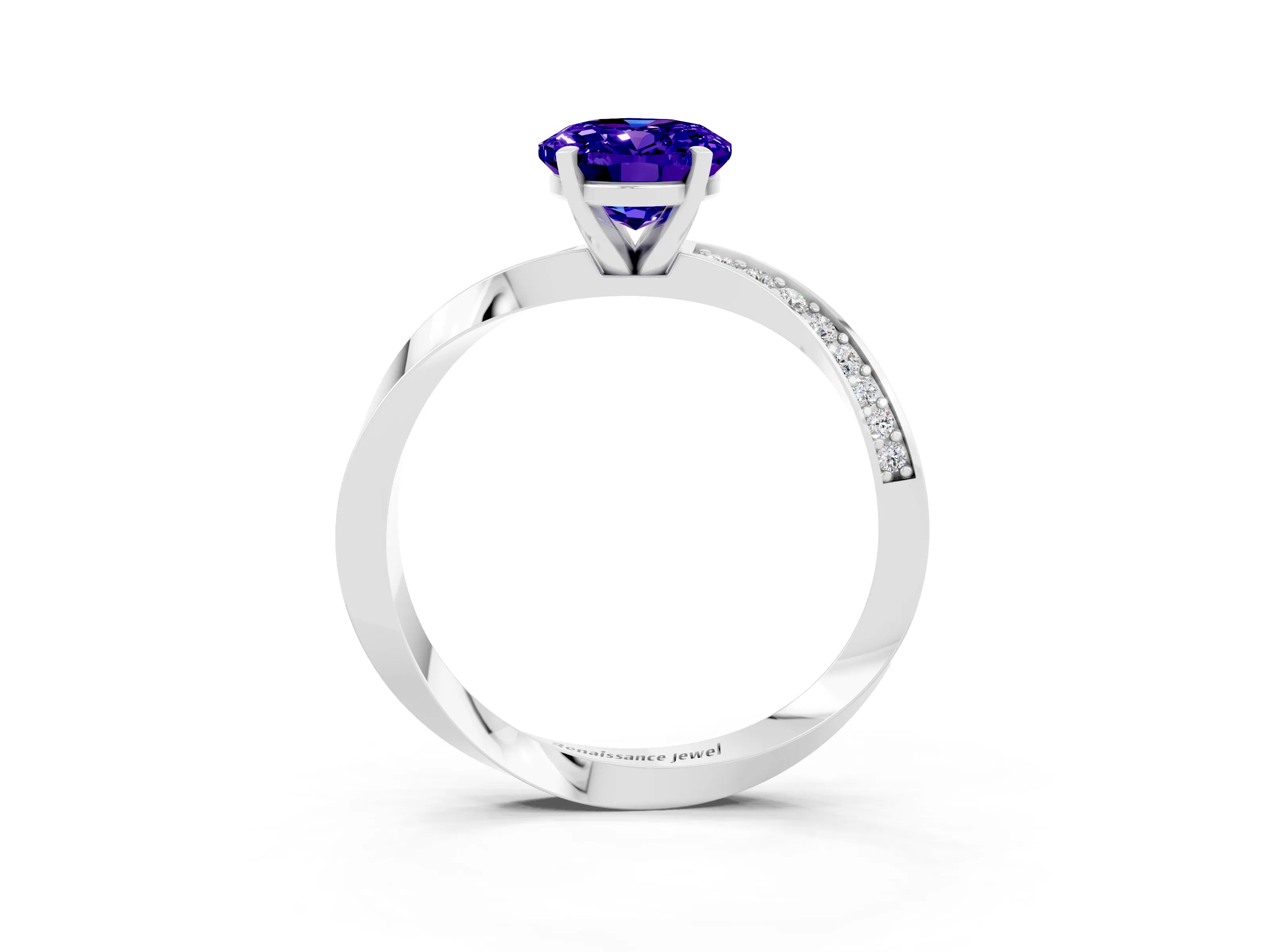 White gold Oval Cut Tanzanite Engagement Ring with Side Stone Accents and Four-Prong Setting_30