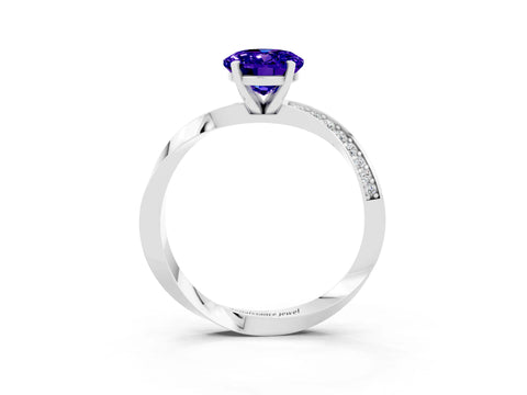 White gold Oval Cut Tanzanite Engagement Ring with Side Stone Accents and Four-Prong Setting_30