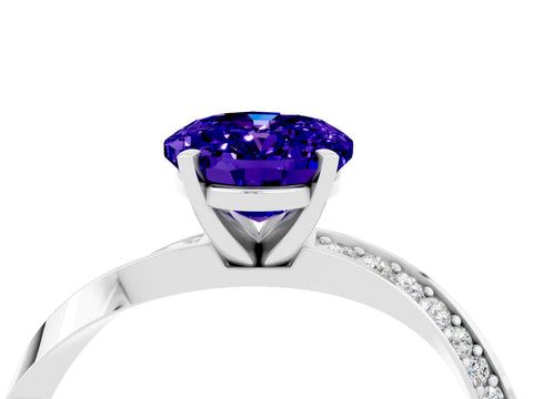 White gold Oval Cut Tanzanite Engagement Ring with Side Stone Accents and Four-Prong Setting_31