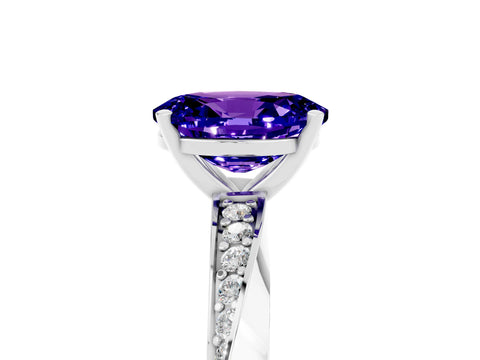 White gold Oval Cut Tanzanite Engagement Ring with Side Stone Accents and Four-Prong Setting_32