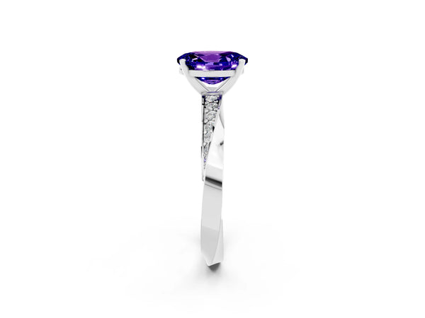 White gold Oval Cut Tanzanite Engagement Ring with Side Stone Accents and Four-Prong Setting
