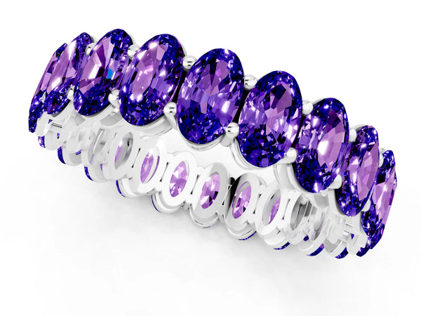 Silver Oval Cut Tanzanite Eternity Band with Shared Prong Setting
