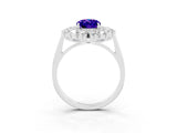 White gold Oval Cut Tanzanite Floral Double Halo Engagement Ring with Prong Setting_111