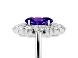 White gold Oval Cut Tanzanite Floral Double Halo Engagement Ring with Prong Setting_113