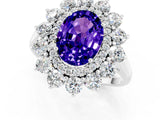 White gold Oval Cut Tanzanite Floral Double Halo Engagement Ring with Prong Setting_37