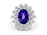 White gold Oval Cut Tanzanite Floral Double Halo Engagement Ring with Prong Setting_84