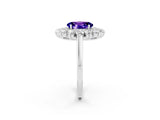 White gold Oval Cut Tanzanite Floral Double Halo Engagement Ring with Prong Setting_86