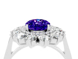 White gold Oval Cut Tanzanite Floral Double Halo Engagement Ring with Prong Setting_88