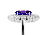 White gold Oval Cut Tanzanite Floral Double Halo Engagement Ring with Prong Setting_89