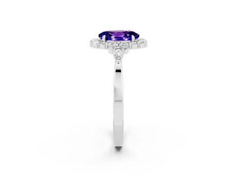 White gold Oval Cut Tanzanite Halo Ring with Pear Side Stones and Prong Setting_26
