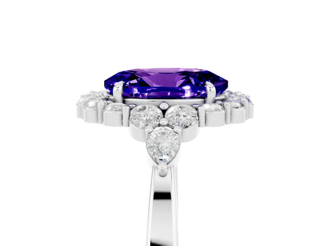 White gold Oval Cut Tanzanite Halo Ring with Pear Side Stones and Prong Setting_29