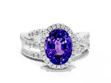 White gold Oval Cut Tanzanite Halo Ring with Round Split Shank and Prong Setting_60
