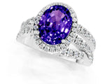 White gold Oval Cut Tanzanite Halo Ring with Round Split Shank and Prong Setting_61