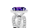 White gold Oval Cut Tanzanite Halo Ring with Round Split Shank and Prong Setting_65