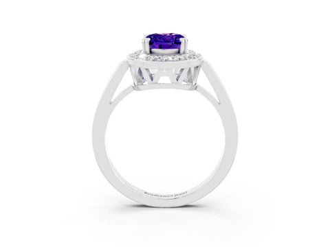 White gold Oval Cut Tanzanite Halo Ring with Split Shank and Four-Prong Setting_3