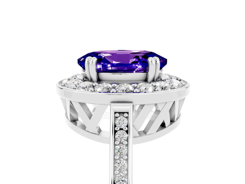 White gold Oval Cut Tanzanite Halo Ring with Split Shank and Four-Prong Setting_5