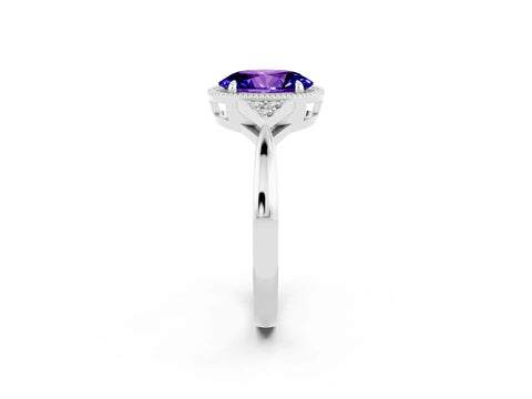 White gold Oval Cut Tanzanite Halo Ring with Tapered Band and Four-Prong Setting_2