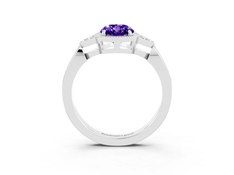 White gold Oval Cut Tanzanite Halo Ring with Tapered Band and Four-Prong Setting_3
