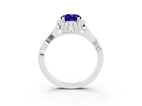 White gold Oval Cut Tanzanite Halo Ring with Vintage Split Shank and Four-Prong Setting_27