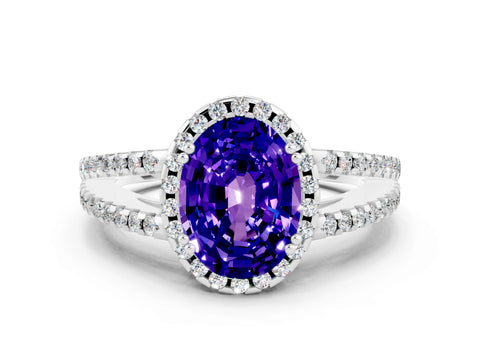 White gold Oval Cut Tanzanite Halo Split Shank Engagement Ring_12
