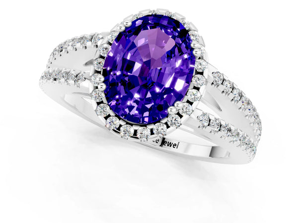 Silver Oval Cut Tanzanite Halo Split Shank Engagement Ring