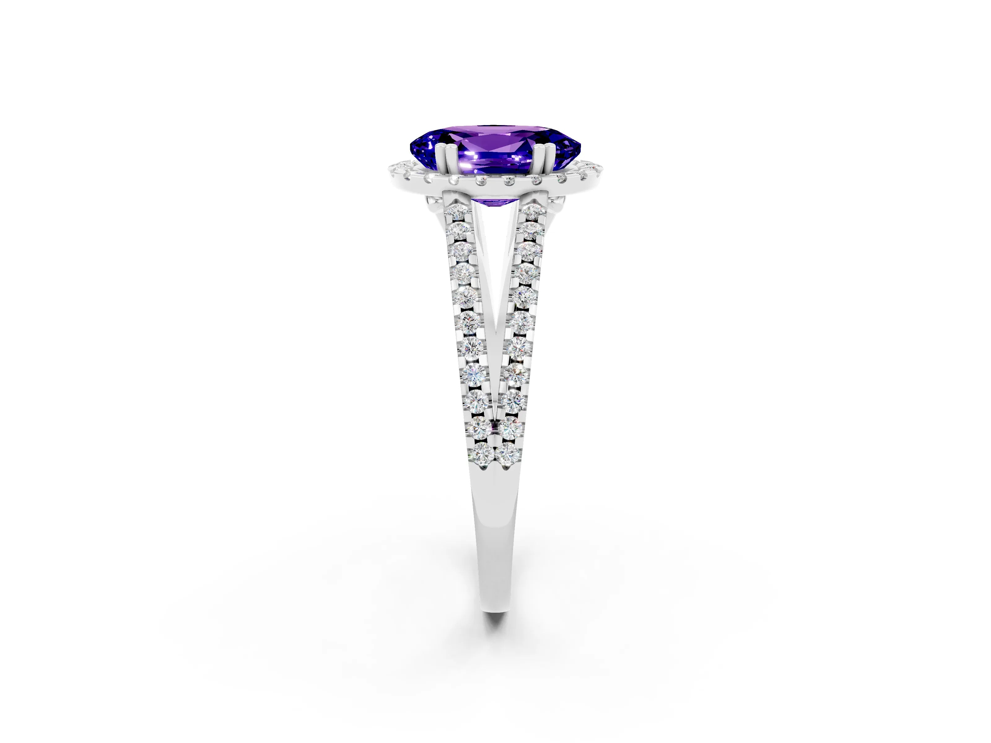 White gold Oval Cut Tanzanite Halo Split Shank Engagement Ring_14