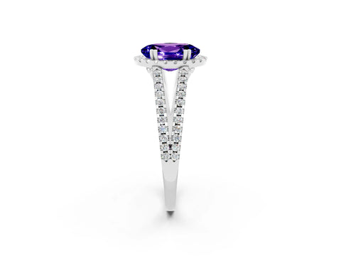 White gold Oval Cut Tanzanite Halo Split Shank Engagement Ring_14