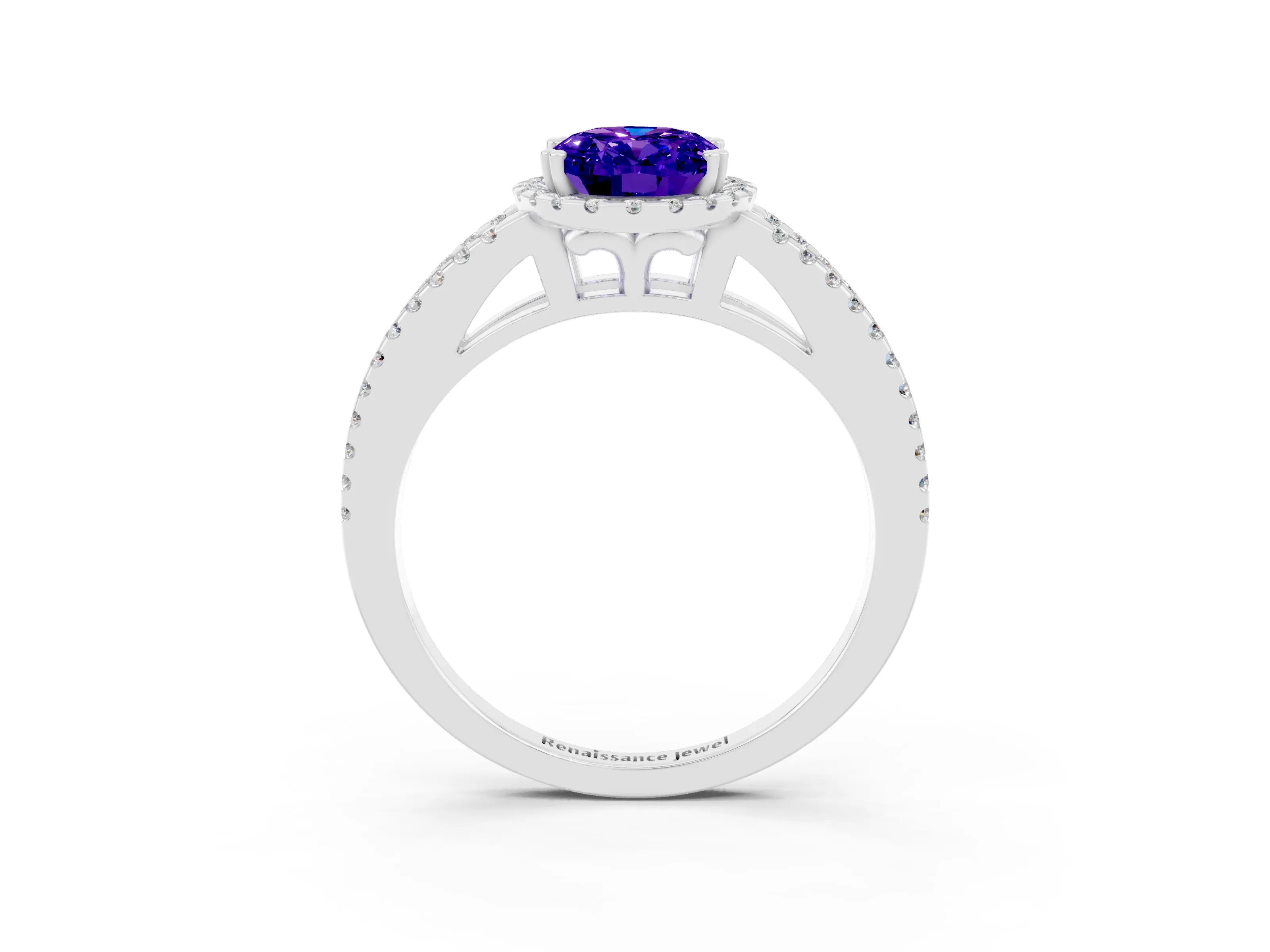 White gold Oval Cut Tanzanite Halo Split Shank Engagement Ring_15