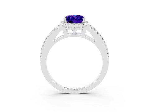 White gold Oval Cut Tanzanite Halo Split Shank Engagement Ring_15