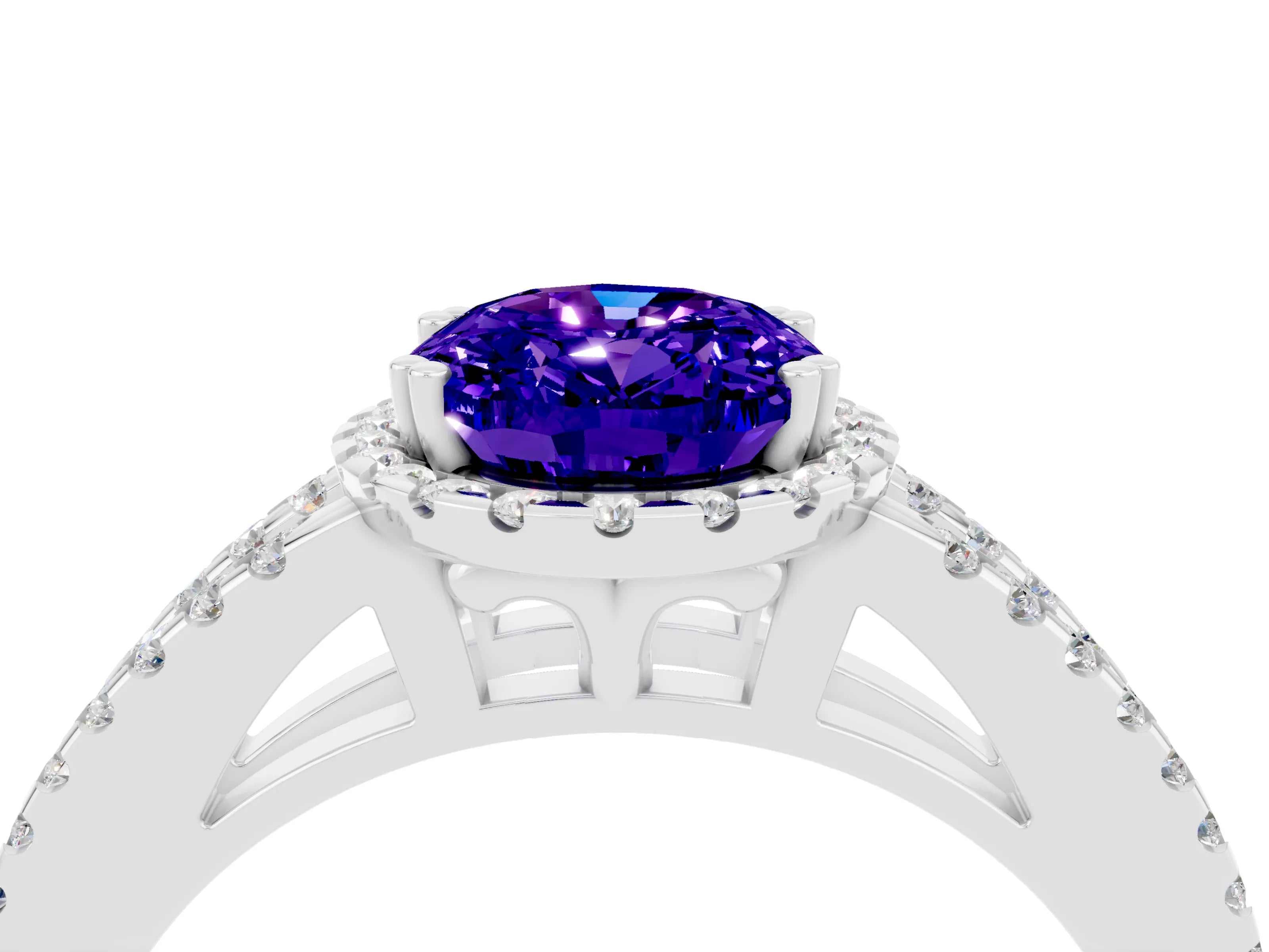 White gold Oval Cut Tanzanite Halo Split Shank Engagement Ring_16