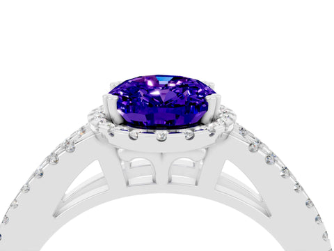 White gold Oval Cut Tanzanite Halo Split Shank Engagement Ring_16