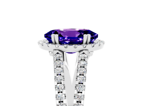 White gold Oval Cut Tanzanite Halo Split Shank Engagement Ring_17