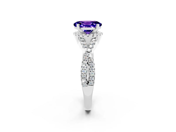 Platinum Oval Cut Tanzanite  Halo Twist Band Solitaire Prong Setting Ring