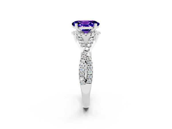 White gold Oval Cut Tanzanite  Halo Twist Band Solitaire Prong Setting Ring