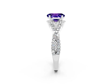 White gold Oval Cut Tanzanite Halo Twist Band Solitaire Prong Setting Ring_2