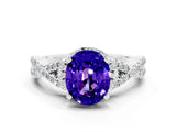 White gold Oval Cut Tanzanite Halo Twist Band Solitaire Prong Setting Ring