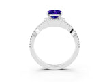White gold Oval Cut Tanzanite Halo Twist Band Solitaire Prong Setting Ring_3