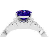 White gold Oval Cut Tanzanite Halo Twist Band Solitaire Prong Setting Ring_4