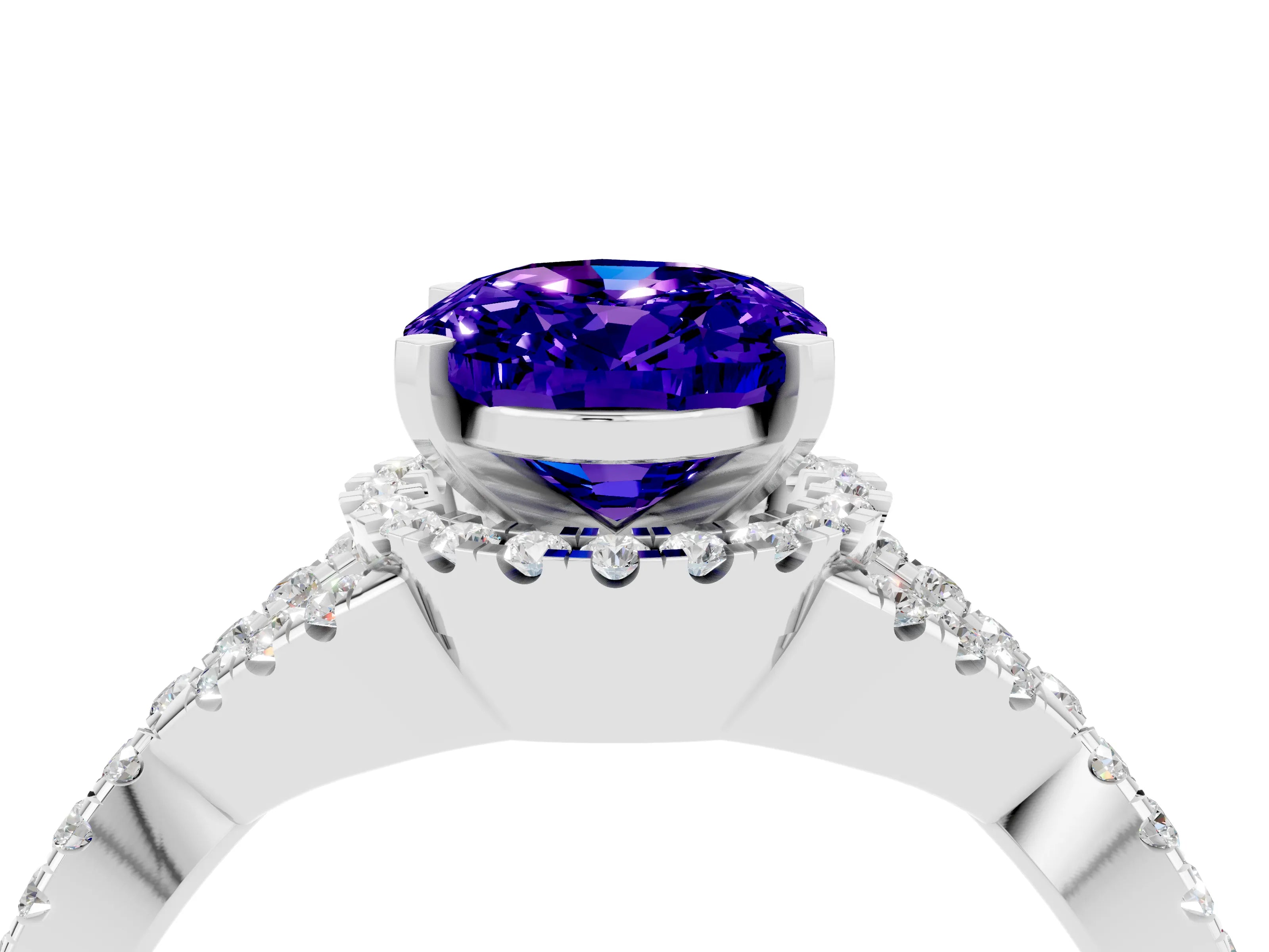 White gold Oval Cut Tanzanite Halo Twist Band Solitaire Prong Setting Ring_4