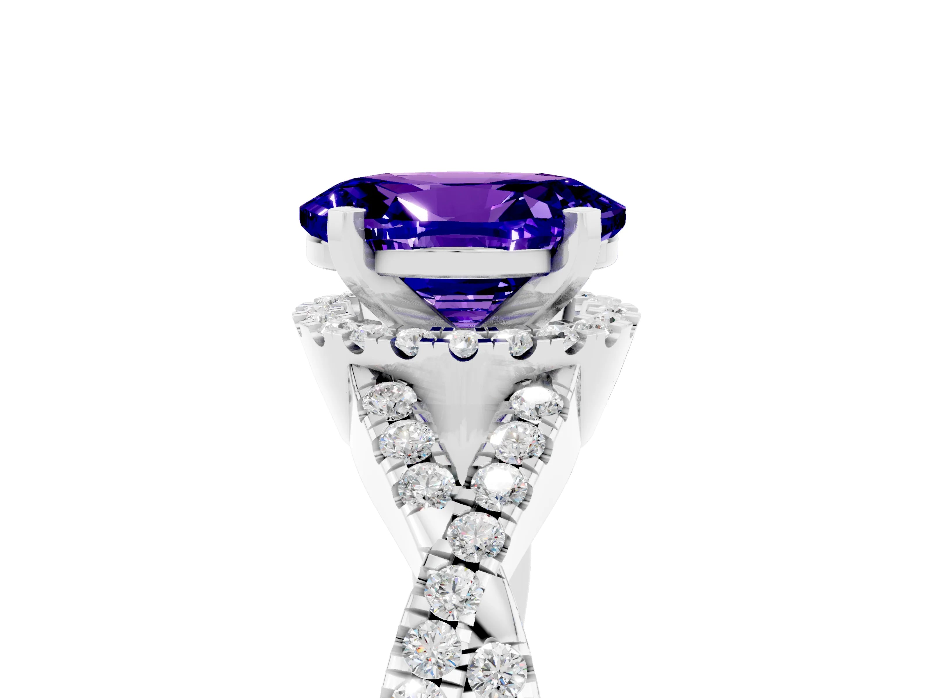 White gold Oval Cut Tanzanite Halo Twist Band Solitaire Prong Setting Ring_5