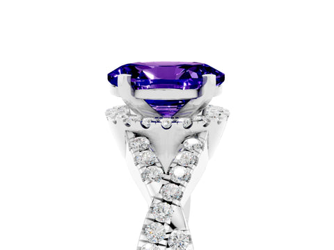 White gold Oval Cut Tanzanite Halo Twist Band Solitaire Prong Setting Ring_5