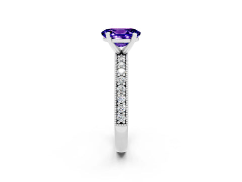 White gold Oval Cut Tanzanite Milgrain Pavé Engagement Ring with Four-Prong Setting_26