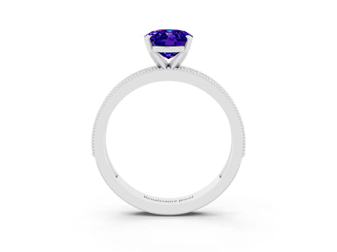 White gold Oval Cut Tanzanite Milgrain Pavé Engagement Ring with Four-Prong Setting_27