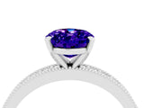 White gold Oval Cut Tanzanite Milgrain Pavé Engagement Ring with Four-Prong Setting_28