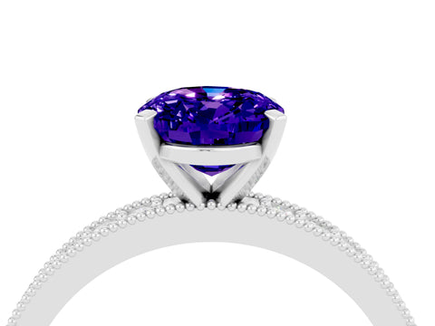 White gold Oval Cut Tanzanite Milgrain Pavé Engagement Ring with Four-Prong Setting_28