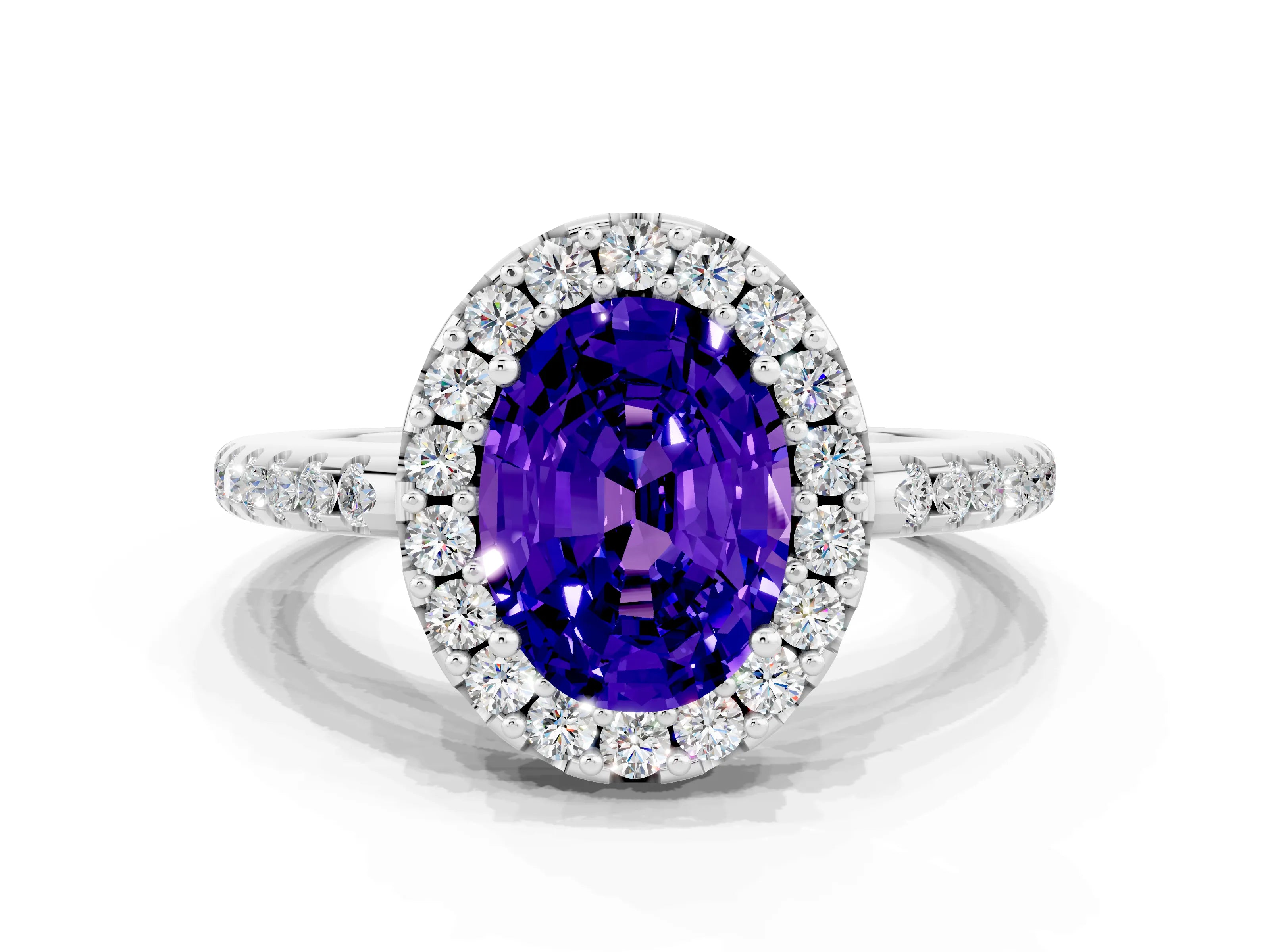 White gold Oval Cut Tanzanite Pavé Halo Ring with Four-Prong Setting_36