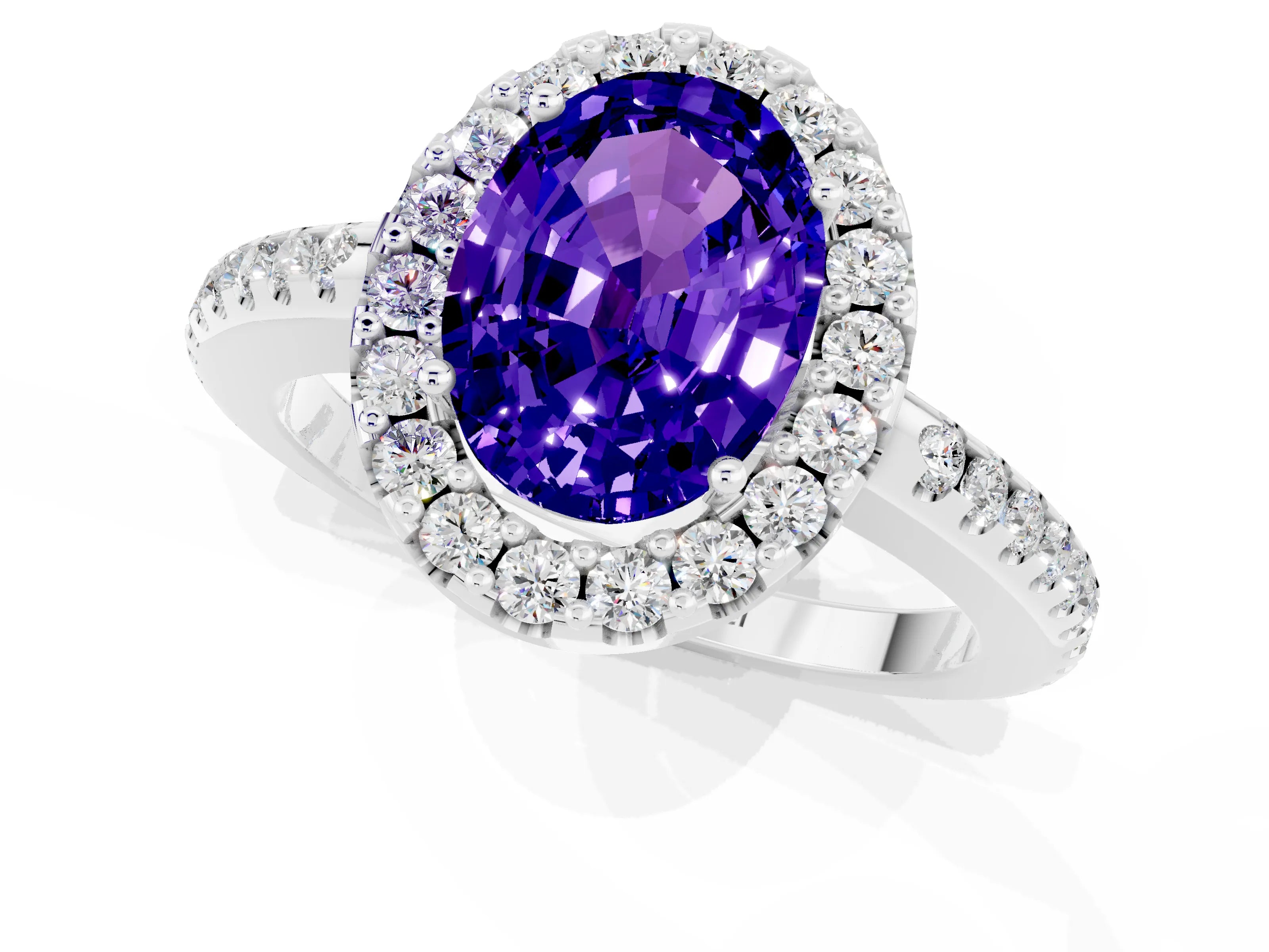 White gold Oval Cut Tanzanite Pavé Halo Ring with Four-Prong Setting_37