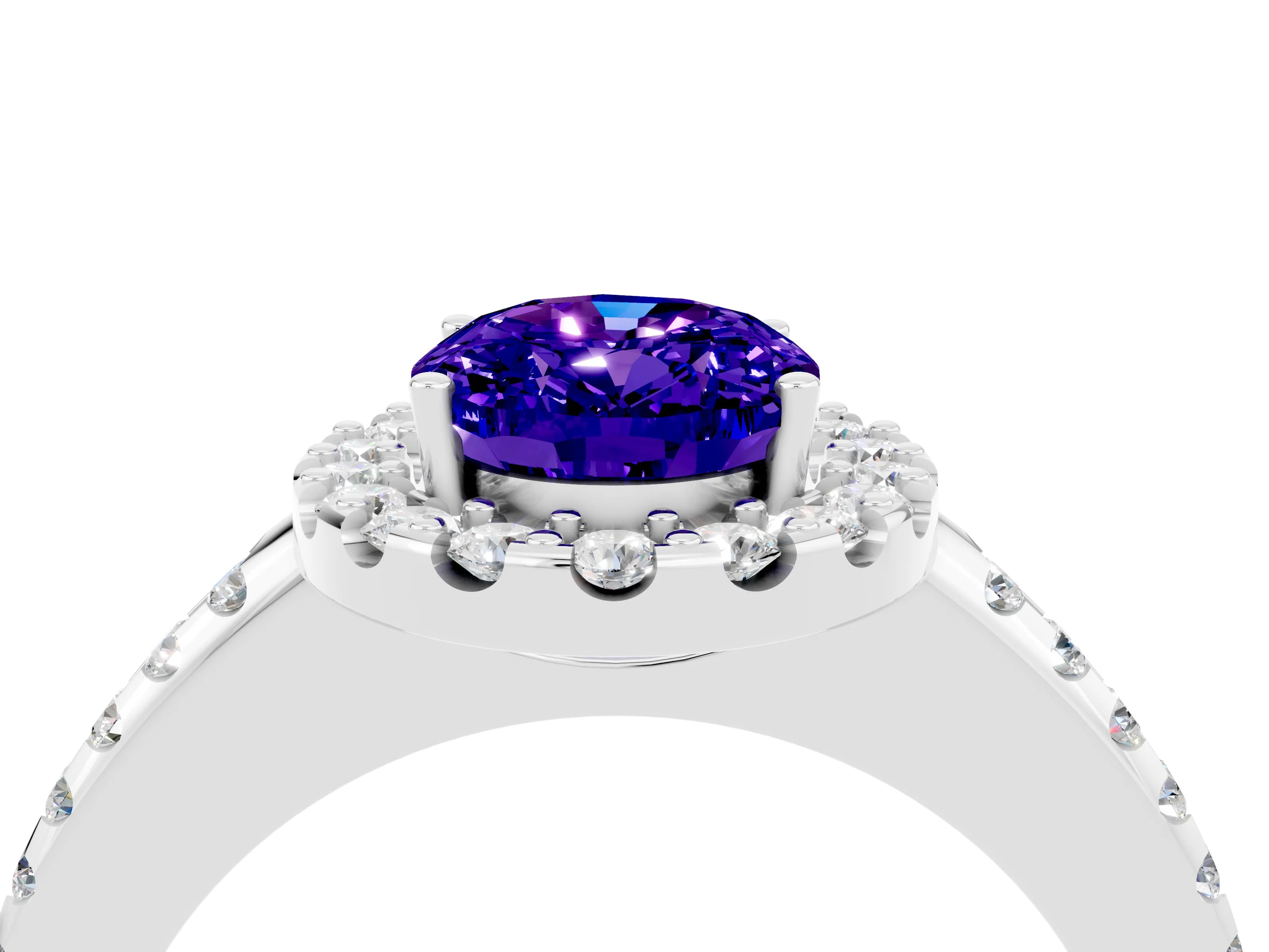White gold Oval Cut Tanzanite Pavé Halo Ring with Four-Prong Setting_37